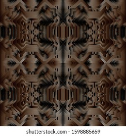3d squares halftone geometric vector seamless pattern. Textured ornamental modern surface background. Repeat abstract half tone backdrop. Trendy tribal ethnic style geometrical digital ornaments.