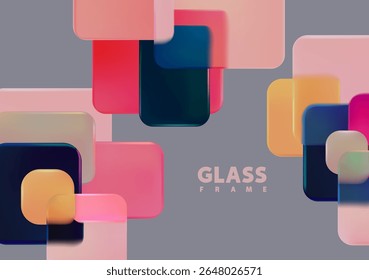 3D squares and rectangles in glass morphism style. Abstract background with geometric shapes.