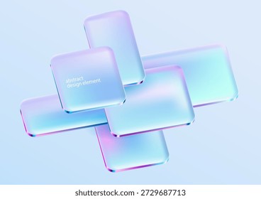 Quadrados e retângulos 3D em fundo branco. Formas geométricas de arte em estilo de vidro líquido. Elementos abstratos de design vetorial.