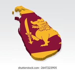 Mapa 3D do Sri Lanka com bandeira. Mapa tridimensional do Butão com sombra. Bandeira do Sri Lanka em fundo branco para o seu design, app, UI. Stock vetor. EPS10 