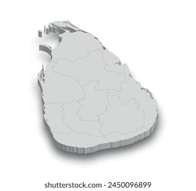 3d Sri Lanka white map with regions isolated on white background