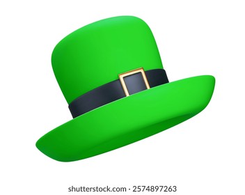 3d St. Patrick's green hat. St. Patrick's Day shiny element. Cartoon style. Stock vector illustration on white isolated background.