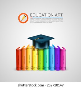 3d Stack of books with cap art object, Book education art, Education icon, Vector illustration