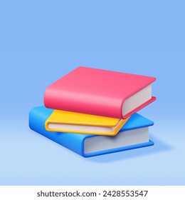 3D Stack of Closed Books Isolated. Render Pile of Books Icon. Set of Educational or Business Literature. Reading Education, E-book, Literature, Encyclopedia, Textbook. Vector Illustration