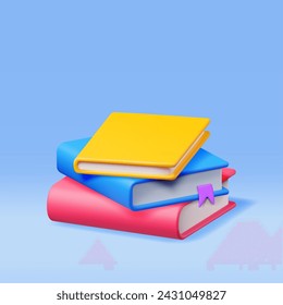 3D Stack of Closed Books Isolated. Render Pile of Books Icon. Set of Educational or Business Literature. Reading Education, E-book, Literature, Encyclopedia, Textbook. Vector Illustration