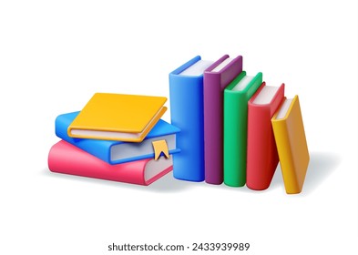 3D Stack of Closed Books Isolated. Render Pile of Books Icon. Set of Educational or Business Literature. Reading Education, E-book, Literature, Encyclopedia, Textbook. Vector Illustration