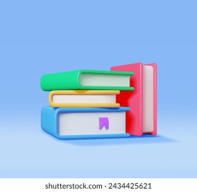 3D Stack of Closed Books Isolated. Render Pile of Books Icon. Set of Educational or Business Literature. Reading Education, E-book, Literature, Encyclopedia, Textbook. Vector Illustration