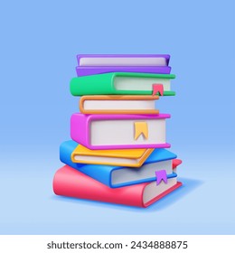 3D Stack of Closed Books Isolated. Render Pile of Books Icon. Set of Educational or Business Literature. Reading Education, E-book, Literature, Encyclopedia, Textbook. Vector Illustration