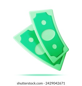 3D Stack of Dollar Banknote Icon Isolated. American Dollar Paper Money Pile Render. Empty Green Money Sign. Growth, Income, Savings, Investment. Symbol of Wealth. Business Success. Vector Illustration