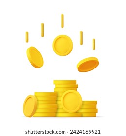 3D Stack of Gold Coins Icon. Empty Golden Money Sign. Growth, Income, Savings, Investment. Symbol of Wealth. Business Success. 3d rendering. Vector illustration