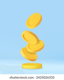 3D Stack of Gold Coins Icon. Empty Golden Money Sign. Growth, Income, Savings, Investment. Symbol of Wealth. Business Success. 3d rendering. Vector illustration