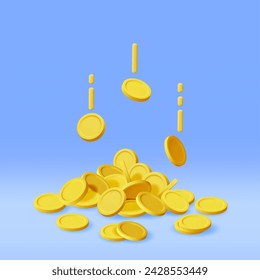 3D Stack of Gold Coins Icon Isolated. Pile of American Dollar Coin Render. Empty Golden Money Sign. Growth, Income, Savings, Investment. Symbol of Wealth. Business Success. Vector Illustration