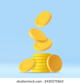 3D Stack of Gold Coins Icon. Empty Golden Money Sign. Growth, Income, Savings, Investment. Symbol of Wealth. Business Success. 3d rendering. Vector illustration