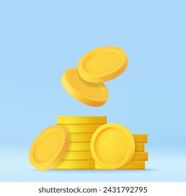 3D Stack of Gold Coins Icon. Empty Golden Money Sign. Growth, Income, Savings, Investment. Symbol of Wealth. Business Success. 3d rendering. Vector illustration