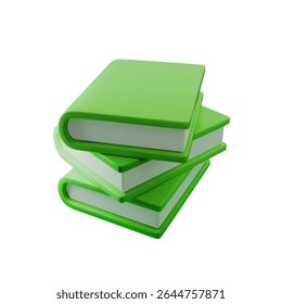 3d Stack of green books vector illustration, perfect for education, library, and reading themes. Modern and vibrant design, ideal for printing, digital resources, and educational materials.