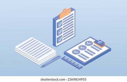 3D Stack of paper and pen icon.3D design.isometric vector design Illustration.
