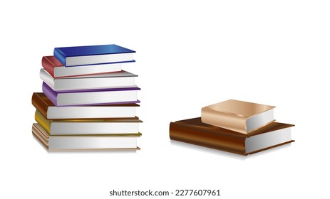 3d stacked books vector illustration set with realistic design style isolated on white background. International book day theme. EPS10
