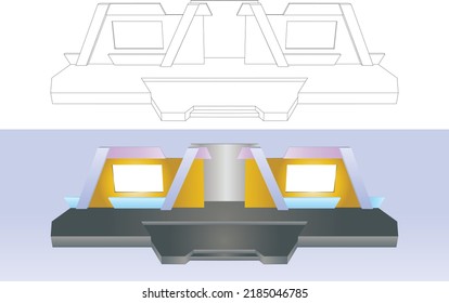3d stage backdrop 2 LED screen wings modern digital decoration with blank space logo company for event show performance. vector editable isolated sketch drawing coloring.