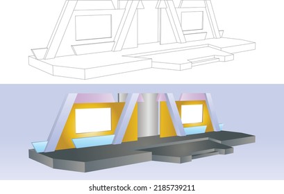 3d stage backdrop 2 LED screen wings modern digital decoration with blank space logo company for event show performance. vector editable isolated sketch drawing coloring.