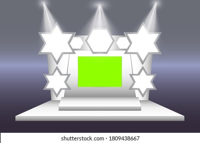 3d stage backdrop with blank space LED TV green screen logo company and spotlight for event exhibition. Vector editable isolated.