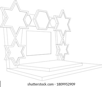 3d escenario de fondo con espacio en blanco LED TV pantalla logotipo de la compañía para la exposición del evento. Esbozo modificable vectorial de dibujo de dibujo aislado.