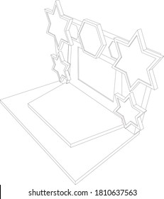 3D-Bühnenhintergrund mit LED-Bildschirm-Logo-Blanko für die Veranstaltung Ausstellung. Vektorbearbeitbare Skizze Umrissfarbe einzeln.