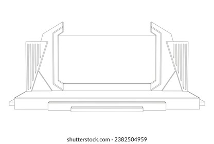 3d stage backdrop cover LED TV screen digital technology style decoration with blank space logo company for event exhibition. Vector editable isolated sketch outline drawing coloring.