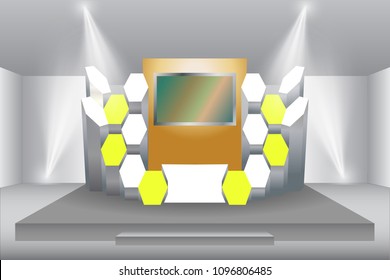 3d stage backdrop LED screen  polygonal style with spotlight. Vector editable.