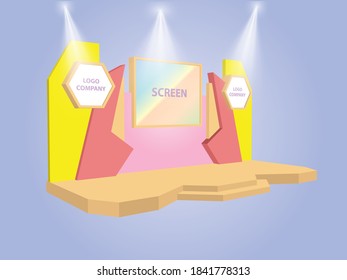 3d stage backdrop LED screen with blank space logo company and spotlight for event exhibition. Vector editable isolated.