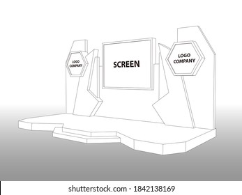 Pantalla LED 3d de fondo de escenario con logo de espacio en blanco para exhibición de eventos. Esbozo modificable vectorial de dibujo de dibujo aislado.