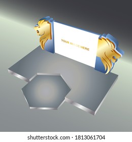 3d escenario de fondo de decoración de cabeza de león con espacio en blanco pantalla LED para la exposición de eventos. Vector editable aislado.