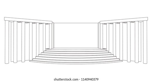 3d stage backdrop screen for exhibition with pillars and spotlight. Vector editable.