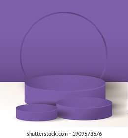 3d Stage background minimal scene with soft purple colour. Podium 3d vector illustration. Podium stand to show product.Stage showcase on pedestal studio. -3d Vector Illustration