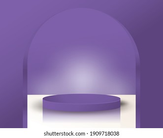 3d Escena mínima de fondo de la etapa. Ilustración vectorial 3d de fondo de fase con podio. para mostrar productos cosméticos. Escenario de exhibición en plataforma peatonal 3d de estudio púrpura. -3d vector 