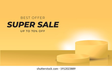 Fondo 3D de escenario mínimo escena con texto de oferta de venta. Ilustración vectorial 3d de oro amarillo 2 podio editable. para mostrar el producto en un estudio peatonal. -Ilustración de vectores 3D