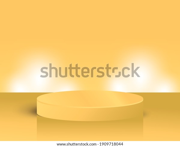 3d Stage background minimal scene. Stage background\
vector 3d vector illustration with podium. stage to show cosmetic\
products. Stage showcase on pedestal modern 3d studio yellow\
platform. -3d vector 