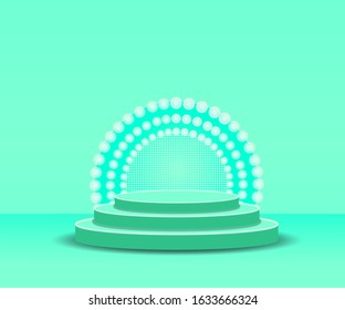 3d stage background. podium stage with  lightning, aqua trending color