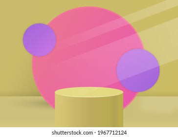 3D-Bühnenhintergrund-Produktszene mit geometrischer Plattform und Sonnenlicht im Retrofarbstil. Plattform für das Präsentationsproduktkonzept. 3D-Vektorgrafik-Konzept