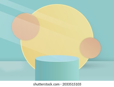 3d stage background product scene with geometric platform and sun light in retro color style. Platform for presentation product concept. 3d Vector illustration concept