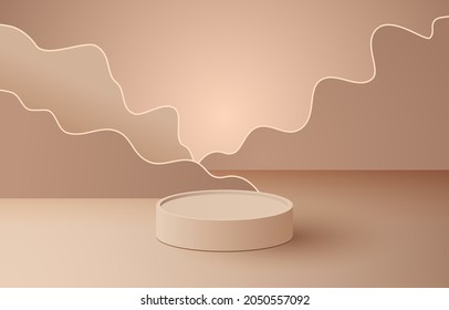 3D-Stage-Hintergrund-Produktszene mit geometrischer Plattform. Stage Hintergrund, Vektorgrafik 3D mit Podium. Bühne für kosmetische Erzeugnisse. Studiovorführung auf der modernen, modernen 3D-Studio-braunen Plattform