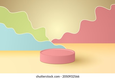 3D-Stage-Hintergrund-Produktszene mit geometrischer Plattform. Stage Hintergrund, Vektorgrafik 3D mit Podium. Bühne für kosmetische Erzeugnisse. Stage-Showcase auf der modernen 3D-Studio-Farbplattform