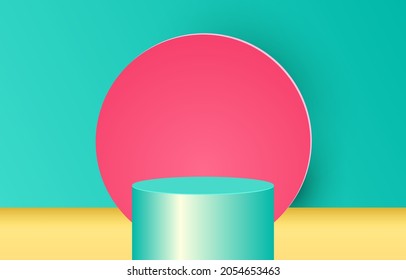 3d Stage background product scene with geometric platform. Stage background vector 3d rendering with podium. stage to show cosmetic products. Stage showcase on pedestal modern 3d studio color platform