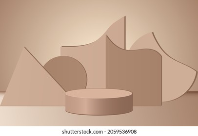 3D-Stage-Hintergrund-Produktszene mit geometrischer Plattform. Stage Hintergrund, Vektorgrafik 3D mit Podium. Bühne für kosmetische Erzeugnisse. Studiovorführung auf der modernen, modernen 3D-Studio-braunen Plattform
