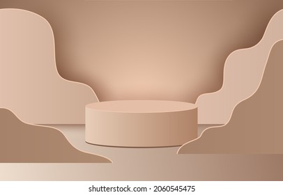 3d Stage background product scene with geometric platform. Stage background vector 3d rendering with podium. stage to show cosmetic products. Stage showcase on pedestal modern 3d studio brown platform
