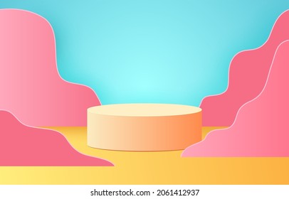 3D-Stage-Hintergrund-Produktszene mit geometrischer Plattform. Stage Hintergrund, Vektorgrafik 3D mit Podium. Bühne für kosmetische Erzeugnisse. Stage-Showcase auf der modernen 3D-Studio-Farbplattform