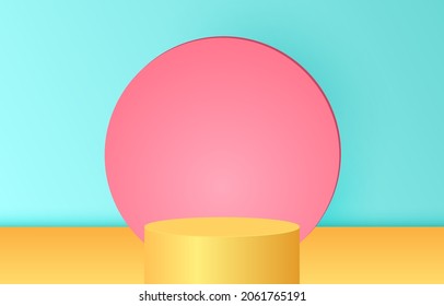 3D-Stage-Hintergrund-Produktszene mit geometrischer Plattform. Stage Hintergrund, Vektorgrafik 3D mit Podium. Bühne für kosmetische Erzeugnisse. Stage-Showcase auf der modernen 3D-Studio-Farbplattform