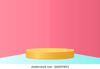 3d Stage background product scene with geometric platform. Stage background vector 3d rendering with podium. stage to show cosmetic products. Stage showcase on pedestal modern 3d studio color platform