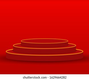 3d stage background. red podium or stage with lightning
