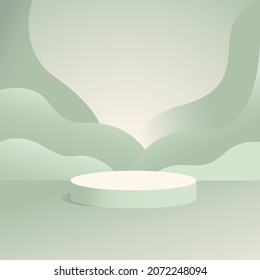Vector verde de onda de fondo de 3d etapa. Pantalla de producto 3d cosmético. La exhibición de fotos cosméticas se burla del diseño vectorial.