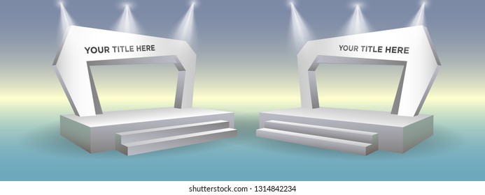 Exposición 3d muestra el rendimiento con espacio en blanco para el evento de la empresa de título. Vector editable aislado.